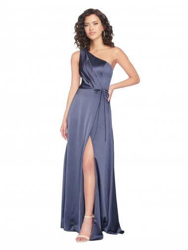 A-Line One Shoulder Silk like Satin Long Dusk Formal Evening Gown / Prom Dress / Bridesmaid Dress Barrie