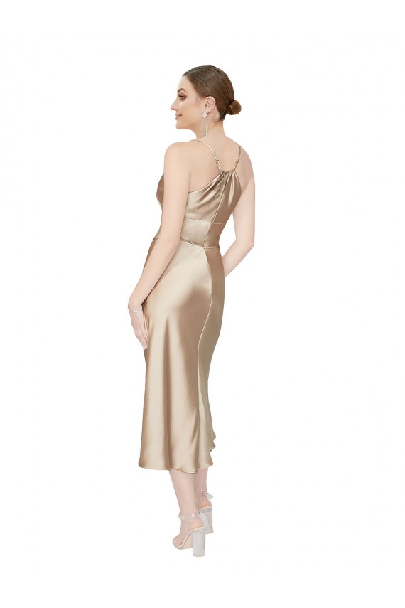 A-Line V-Neck Silk like Satin Midi Length Formal Evening Gown / Prom Dress / Bridesmaid Dress Barrie