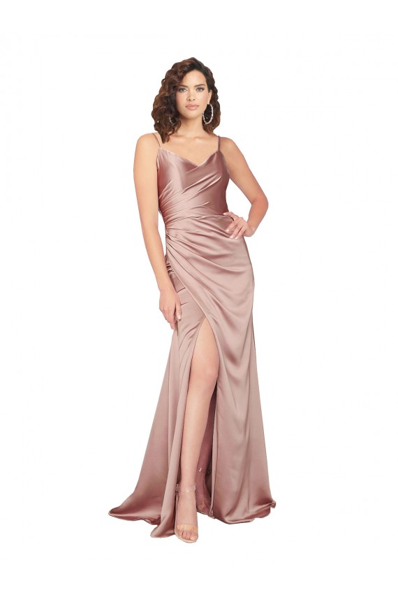 Sheath V-Neck Silk like Satin Long Dusty Pink Black Tie Evening Gown / Prom Dress / Bridesmaid Dress Barrie