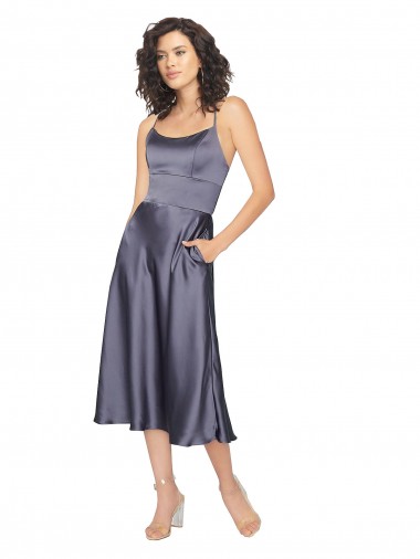 A-Line Scoop Neck Silk like Satin Midi Length Dusk Prom Dress / Bridesmaid Dress Barrie