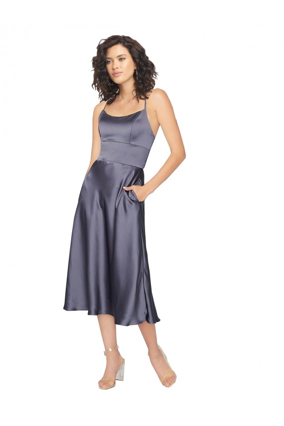 A-Line Scoop Neck Silk like Satin Midi Length Dusk Prom Dress / Bridesmaid Dress Barrie