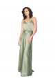 A-Line V-Neck Silk like Satin Long Smoke Green Formal Evening Gown / Bridesmaid Dress Barrie