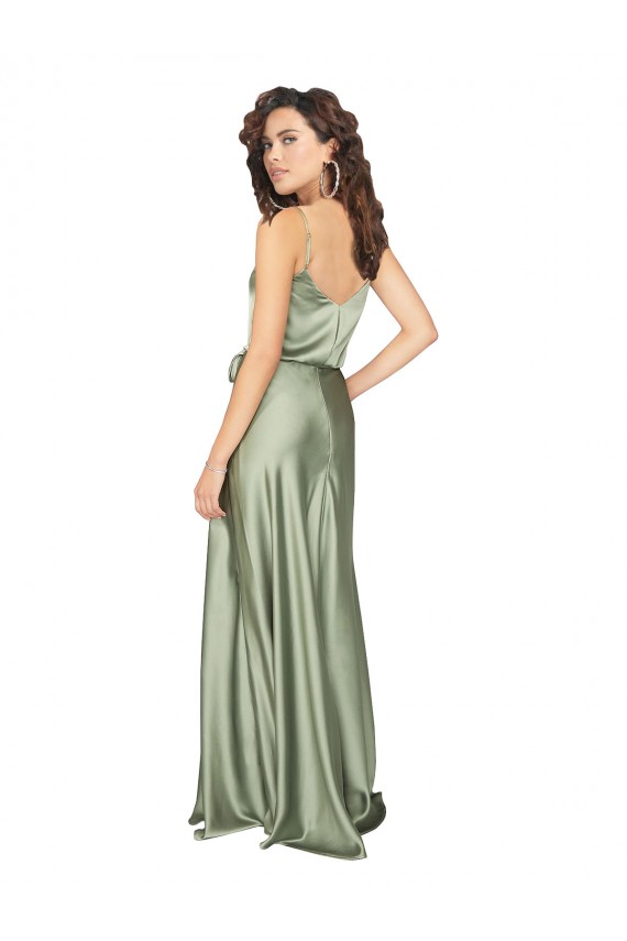 A-Line V-Neck Silk like Satin Long Smoke Green Formal Evening Gown / Bridesmaid Dress Barrie