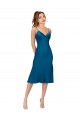 A-Line V-Neck Silk like Satin Midi Length Peacock Blue Prom Dress / Bridesmaid Dress Barrie