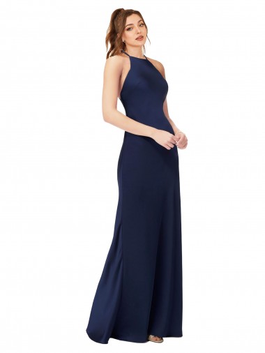 Sheath High Neck Silk like Satin Long Sapphire Formal Evening Gown / Prom Dress / Bridesmaid Dress Barrie