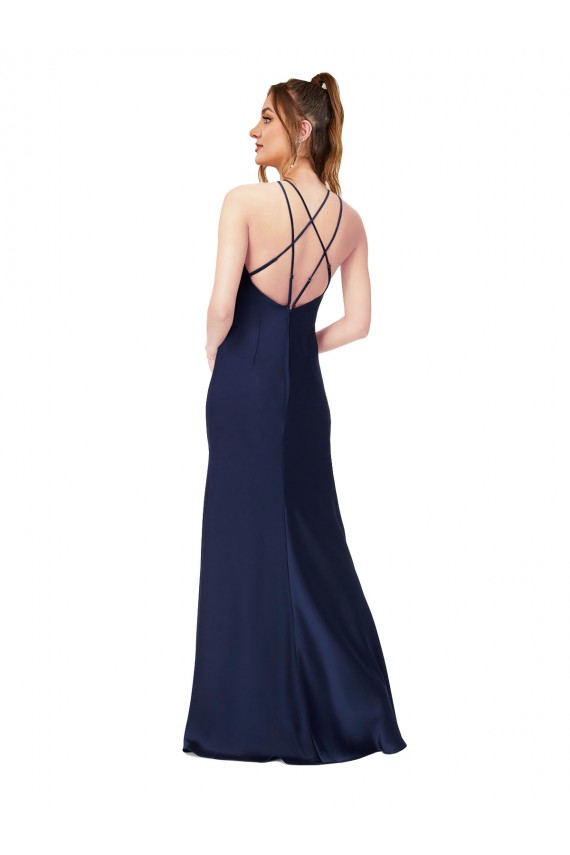 Sheath High Neck Silk like Satin Long Sapphire Formal Evening Gown / Prom Dress / Bridesmaid Dress Barrie