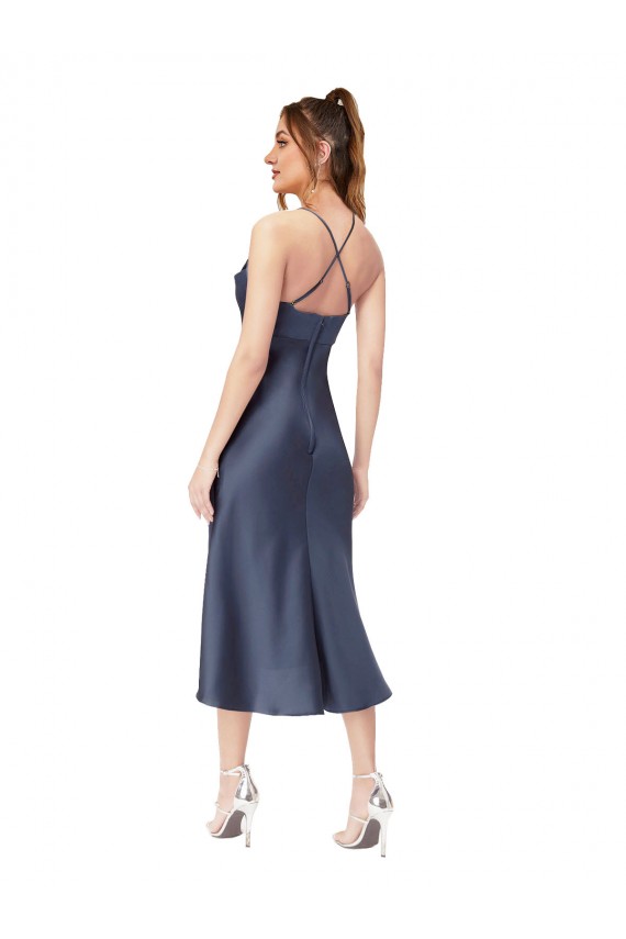Sheath Cowl Neck Silk like Satin Midi Length Black High Low Evening Gown / Prom Dress / Bridesmaid Dress Barrie
