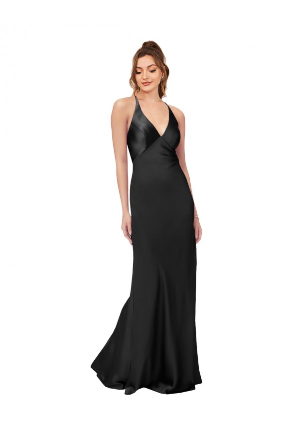 Sheath V-Neck Silk like Satin Long Black Black Tie Evening Gown / Prom Dress / Bridesmaid Dress Barrie