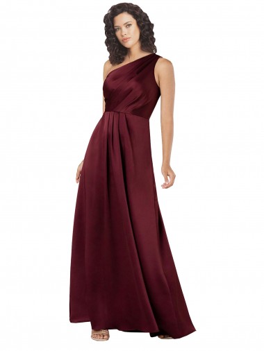 A-Line One Shoulder Silk like Satin Long Burgundy Formal Evening Gown / Prom Dress / Bridesmaid Dress Barrie
