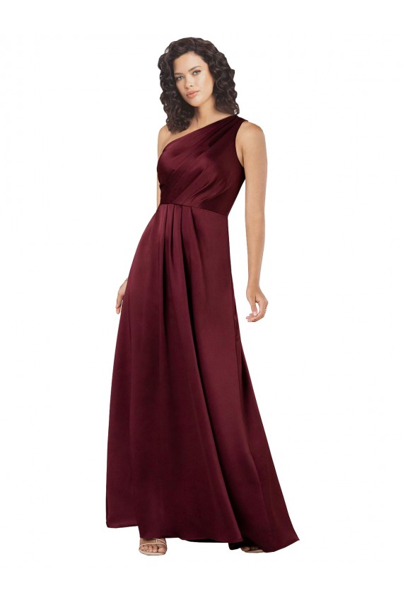 A-Line One Shoulder Silk like Satin Long Burgundy Formal Evening Gown / Prom Dress / Bridesmaid Dress Barrie