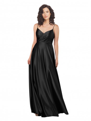 A-Line V-Neck Silk like Satin Long Black Formal Dress / Bridesmaid Dress Barrie