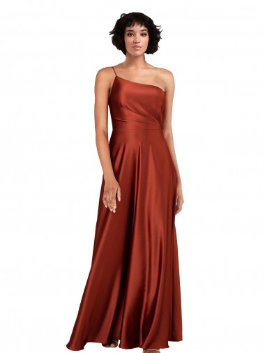 A-Line One Shoulder Silk like Satin Long Burnt Orange Black Tie Evening Gown / Prom Dress / Bridesmaid Dress Barrie