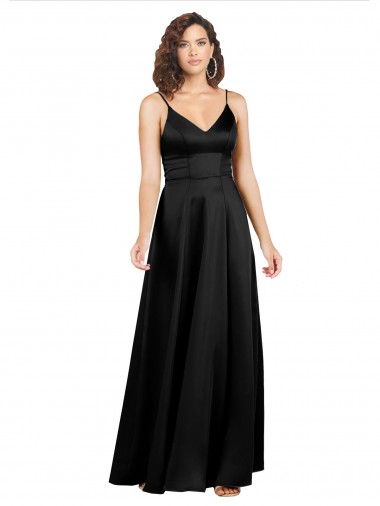 A-Line V-Neck Silk like Satin Long Black Formal Evening Gown / Prom Dress / Bridesmaid Dress Barrie