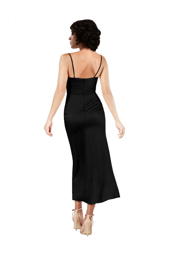 A-Line Cowl Neck Silk like Satin Tea Length Black Formal Evening Gown / Prom Dress / Bridesmaid Dress Barrie