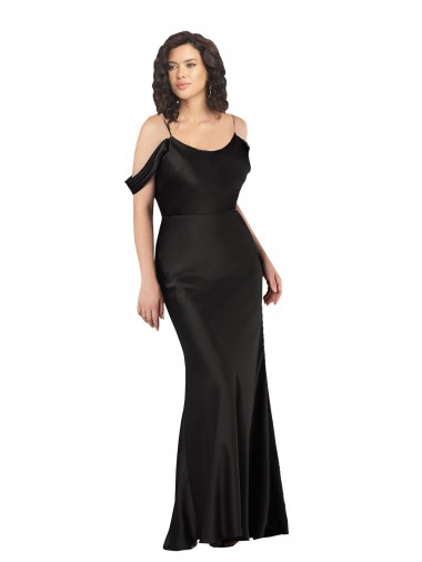 A-Line Off the Shoulder Silk like Satin Long Black Formal Evening Gown / Prom Dress / Bridesmaid Dress Barrie