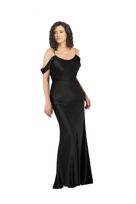 A-Line Off the Shoulder Silk like Satin Long Black Formal Evening Gown / Prom Dress / Bridesmaid Dress Barrie