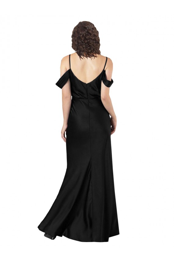 A-Line Off the Shoulder Silk like Satin Long Black Formal Evening Gown / Prom Dress / Bridesmaid Dress Barrie