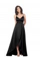 A-Line V-Neck Silk like Satin Long Black High Low Evening Gown / Prom Dress / Bridesmaid Dress Barrie