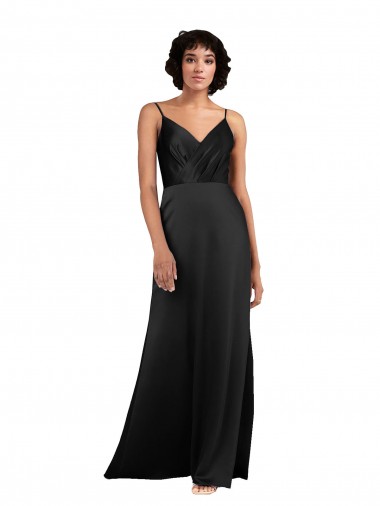Column V-Neck Silk like Satin Long Black Formal Evening Gown / Prom Dress / Bridesmaid Dress Barrie