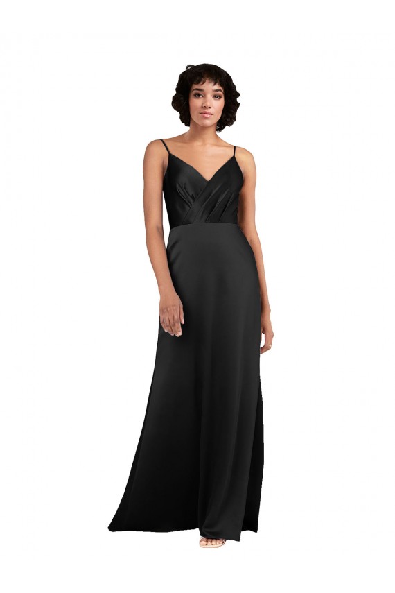 Column V-Neck Silk like Satin Long Black Formal Evening Gown / Prom Dress / Bridesmaid Dress Barrie