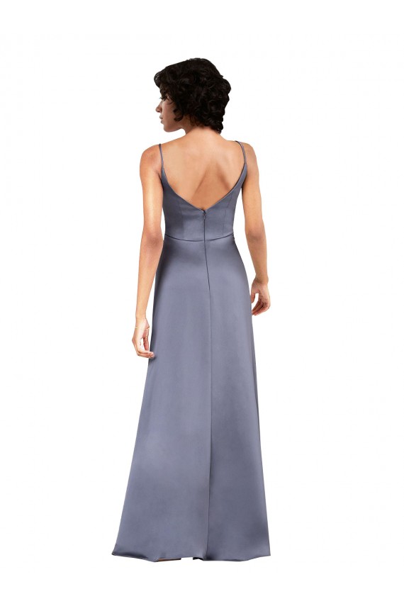 Column V-Neck Silk like Satin Long Black Formal Evening Gown / Prom Dress / Bridesmaid Dress Barrie