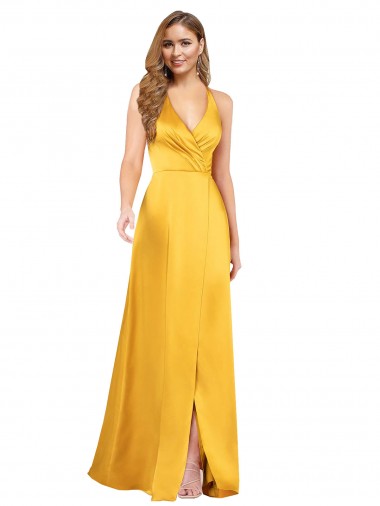 A-Line V-Neck Silk like Satin Long Formal Evening Gown / Prom Dress / Bridesmaid Dress Barrie