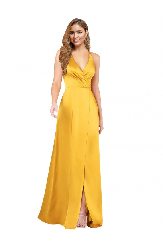 A-Line V-Neck Silk like Satin Long Formal Evening Gown / Prom Dress / Bridesmaid Dress Barrie