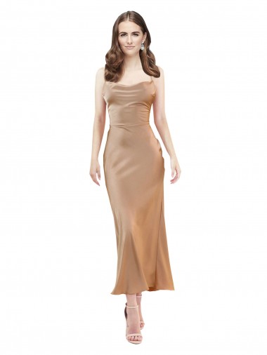 Sheath Cowl Neck Silk like Satin Midi Length Rose Gold Formal Evening Gown / Prom Dress / Bridesmaid Dress Barrie