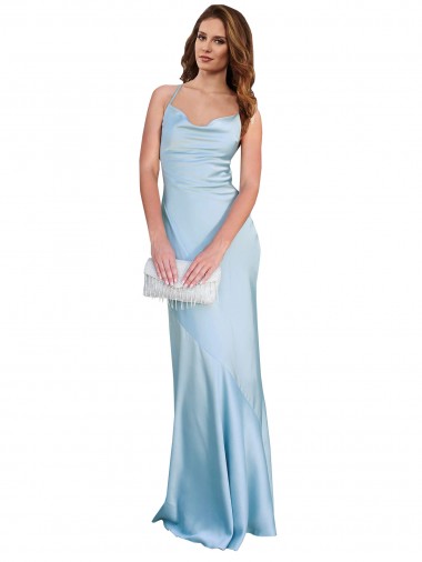 Sheath Cowl Neck Silk like Satin Long Light Sky Blue Formal Evening Gown / Prom Dress / Bridesmaid Dress Barrie