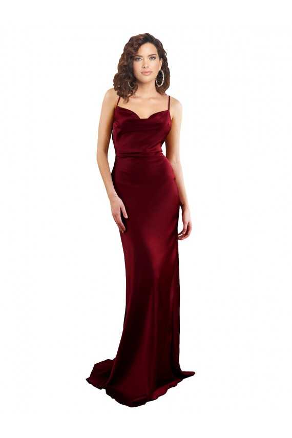 Sheath Cowl Neck Silk like Satin Long Burgundy Formal Evening Gown / Prom Dress / Bridesmaid Dress Barrie