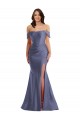 Mermaid Off the Shoulder Silk like Satin Long French Blue Black Tie Plus Size Evening Gown / Prom Dress / Bridesmaid Dress Barrie