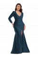 Mermaid V-Neck Silk like Satin Long Atlantic Blue Formal Plus Size Evening Gown / Prom Dress / Bridesmaid Dress Barrie