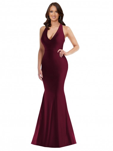 Mermaid V-Neck Silk like Satin Long Burgundy Formal Plus Size Evening Gown / Prom Dress / Bridesmaid Dress Barrie