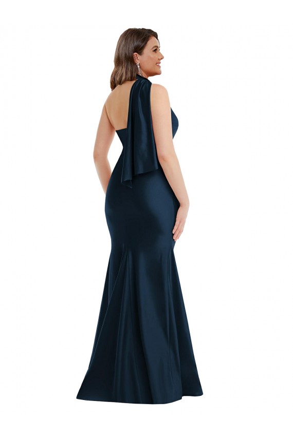 Mermaid Halter Neck Silk like Satin Long Dark Navy Formal Plus Size Evening Gown / Prom Dress / Bridesmaid Dress Barrie