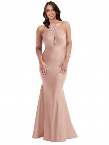 Mermaid Halter Neck Silk like Satin Long Dusty Pink Formal Plus Size Evening Gown / Prom Dress / Bridesmaid Dress Barrie