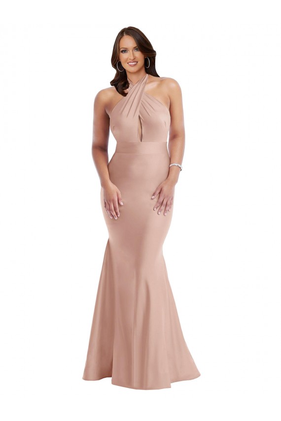 Mermaid Halter Neck Silk like Satin Long Dusty Pink Formal Plus Size Evening Gown / Prom Dress / Bridesmaid Dress Barrie