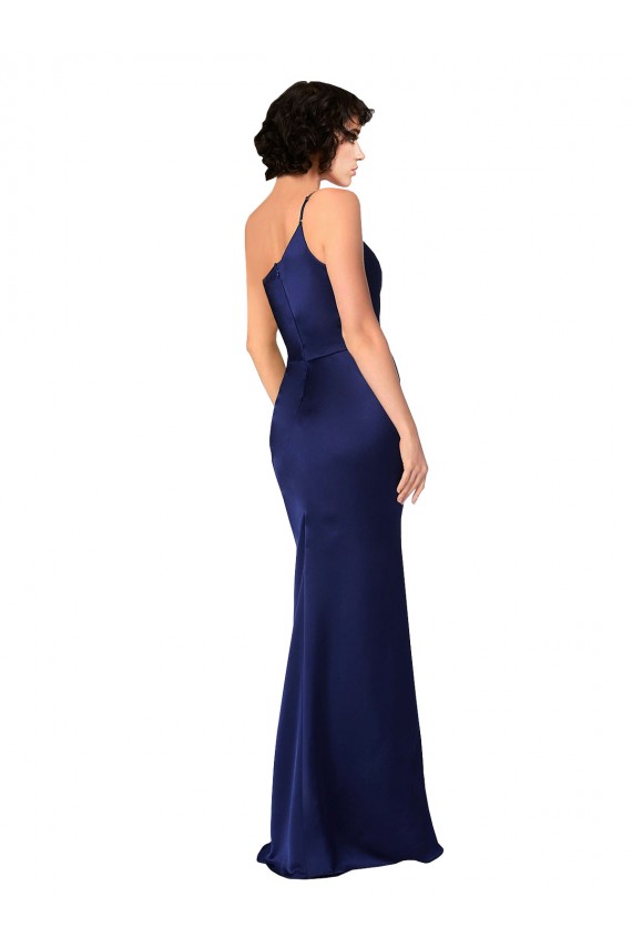 A-Line One Shoulder Silk like Satin Long Sapphire Black Tie Evening Gown / Prom Dress / Bridesmaid Dress Barrie
