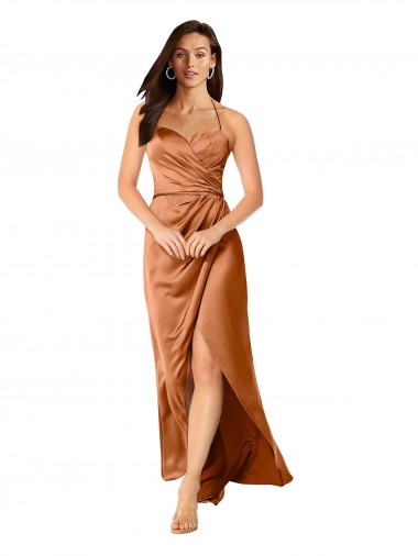 A-Line Sweetheart Silk like Satin Long Orange High Low Evening Gown / Prom Dress / Bridesmaid Dress Barrie