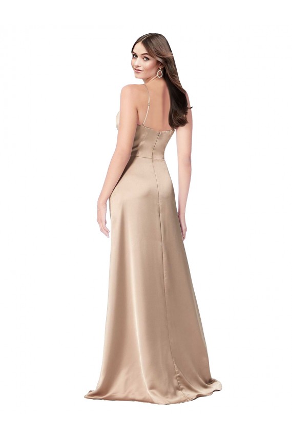 A-Line V-Neck Silk like Satin Long Champagne Pink Formal Evening Gown / Prom Dress / Bridesmaid Dress Barrie