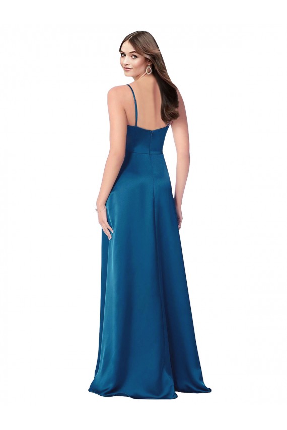 A-Line Cowl Neck Silk like Satin Long Peacock Blue Formal Evening Gown / Prom Dress / Bridesmaid Dress Barrie