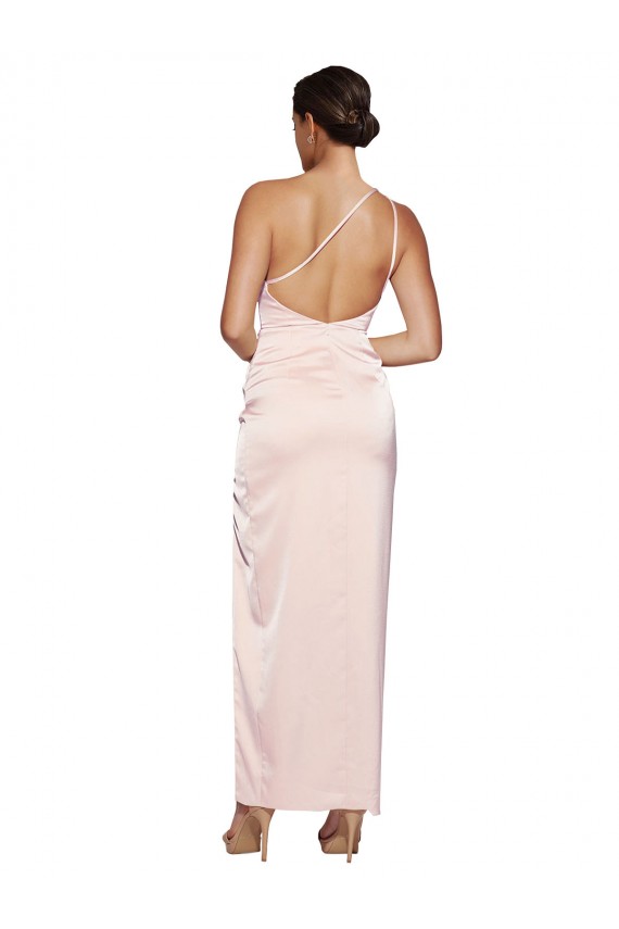 A-Line One Shoulder Silk like Satin Long Pink Semi Formal Evening Dress / Prom Dress / Bridesmaid Dress Barrie