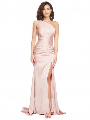 Sheath One Shoulder Silk like Satin Long Pink Black Tie Evening Gown / Prom Dress / Bridesmaid Dress Barrie