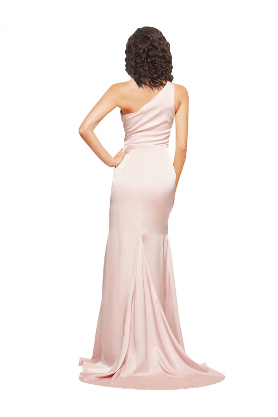 Sheath One Shoulder Silk like Satin Long Pink Black Tie Evening Gown / Prom Dress / Bridesmaid Dress Barrie
