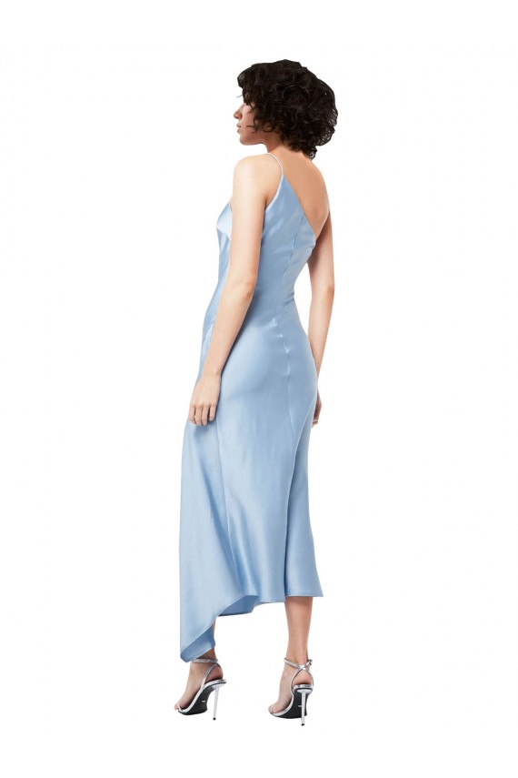 A-Line One Shoulder Silk like Satin Midi Length Light Sky Blue Formal Evening Gown / Prom Dress / Bridesmaid Dress Barrie