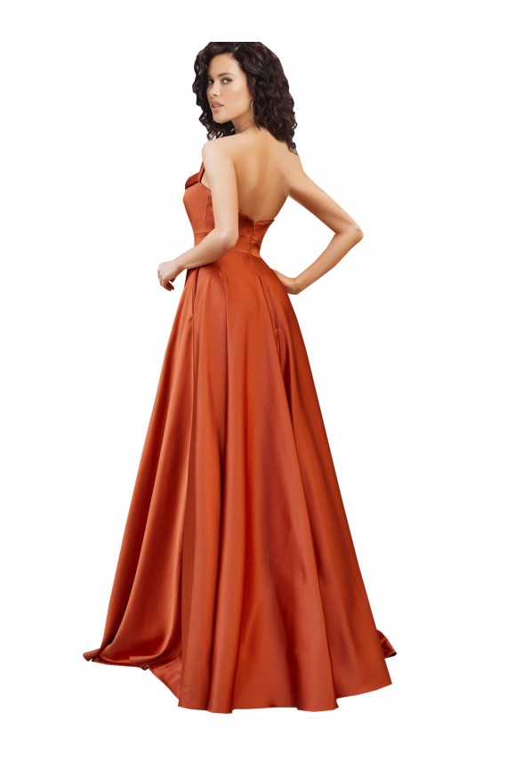 A-Line Round Neck Silk like Satin Sweep Train Burnt Orange Formal Evening Gown / Prom Dress / Bridesmaid Dress Barrie