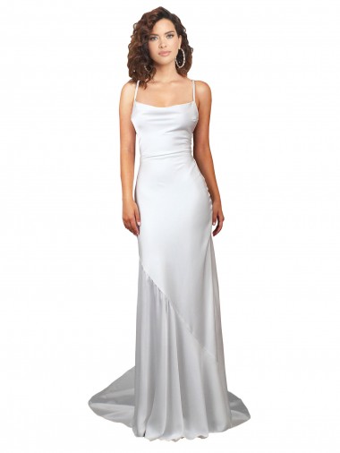 Sheath Cowl Neck Silk like Satin Sweep Train White Beach Wedding Dress Barrie