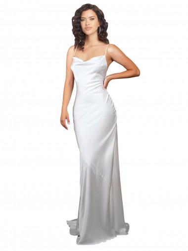 Sheath Cowl Neck Silk like Satin Sweep Train White Beach Wedding Dresses Barrie