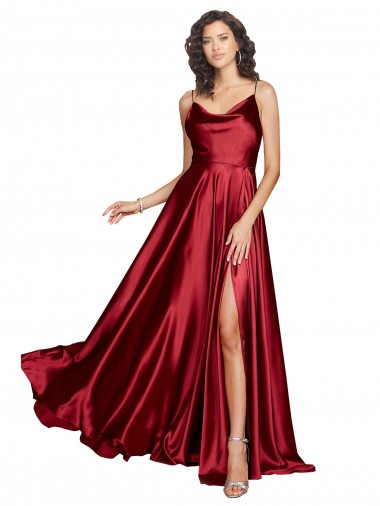 A-Line Cowl Neck Silk like Satin Long Burgundy Black Tie Evening Gown / Prom Dress / Bridesmaid Dress Barrie