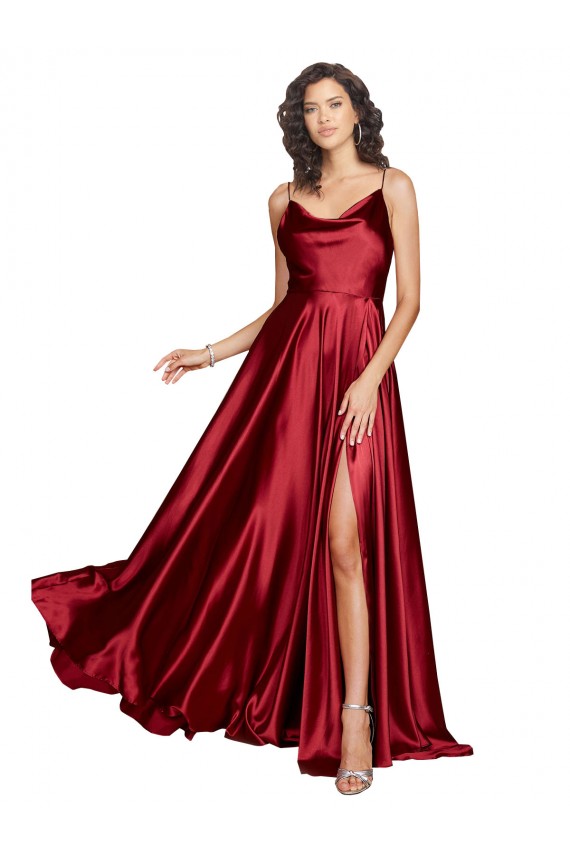 A-Line Cowl Neck Silk like Satin Long Burgundy Black Tie Evening Gown / Prom Dress / Bridesmaid Dress Barrie
