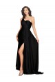 A-Line One Shoulder Silk like Satin Long Black Black Tie Evening Gown / Prom Dress / Bridesmaid Dress Barrie